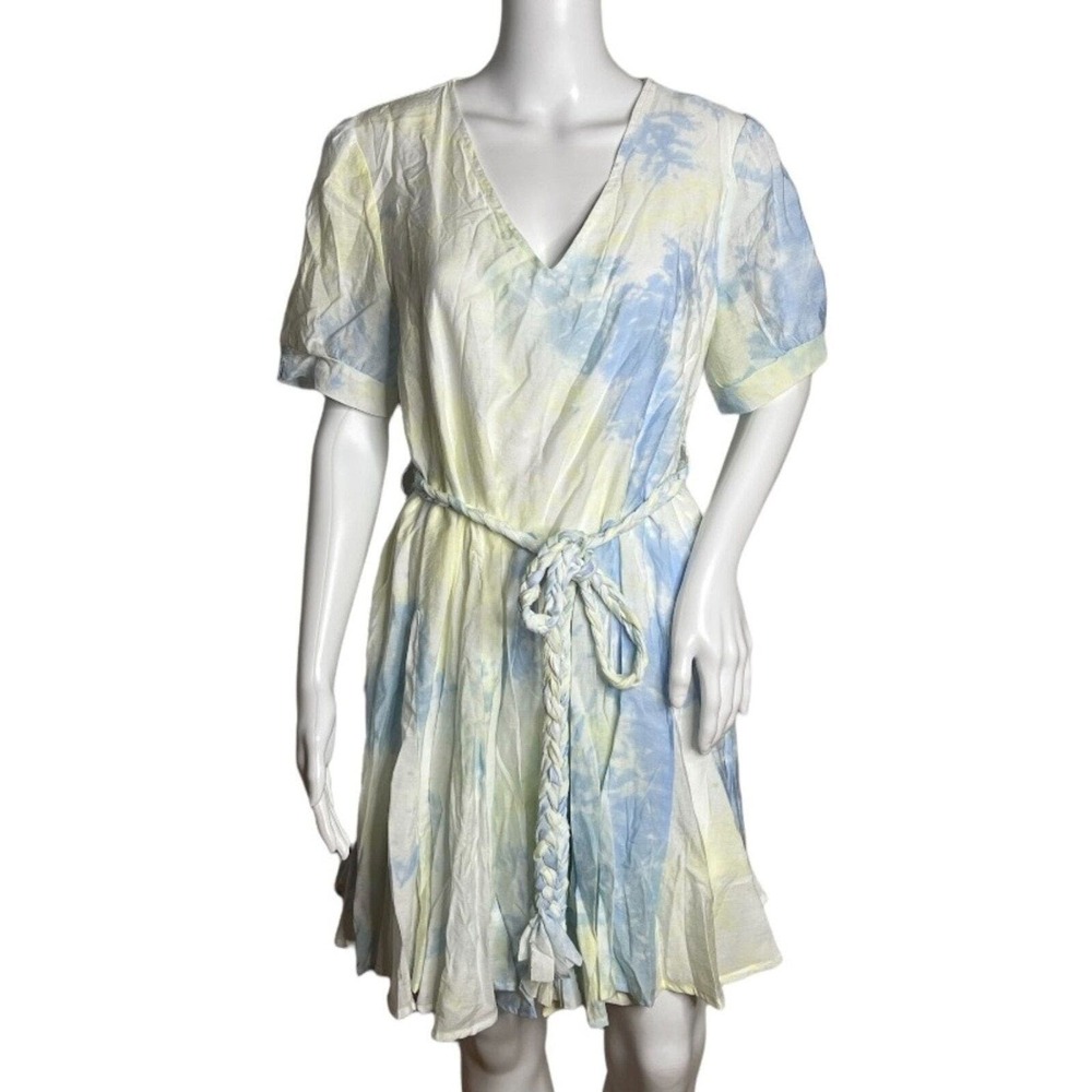 Entro Dress Womens Large White Yellow Blue Tie Dye Shift Boho Peasant Colorful